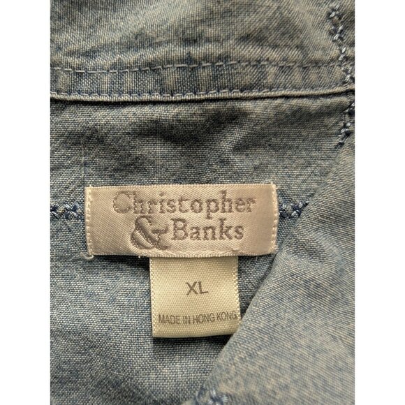 Christopher & Banks XL Denim Embroidered Button-Up Shirt Dragonflies Ladybugs - Picture 4 of 10